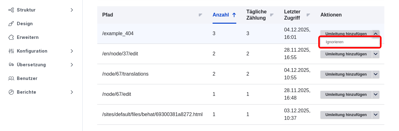 404 IgnoreAction Highlighted