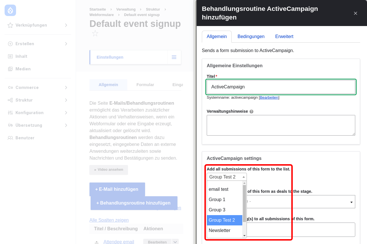 ActiveCampaignHandler list