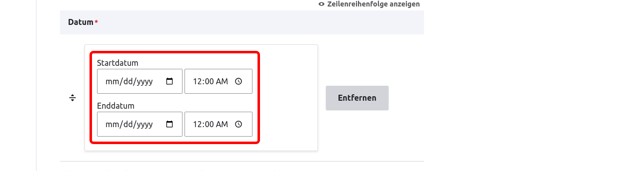 CreateEvent Dates highlighted