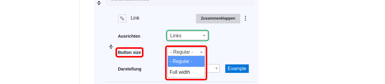 CreateParagraph Link ButtonSize