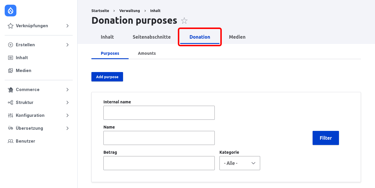 Donation MenuPurposes