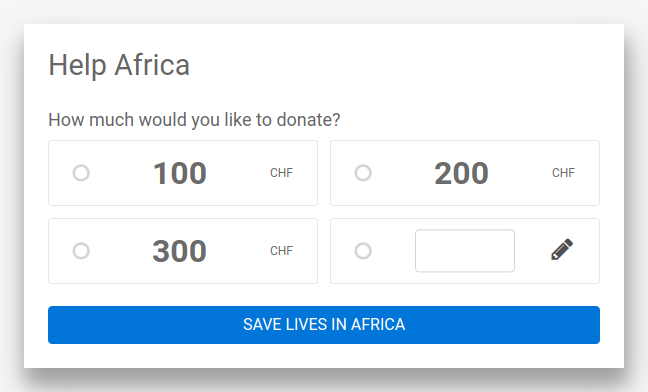 DonationWidget example customAmount