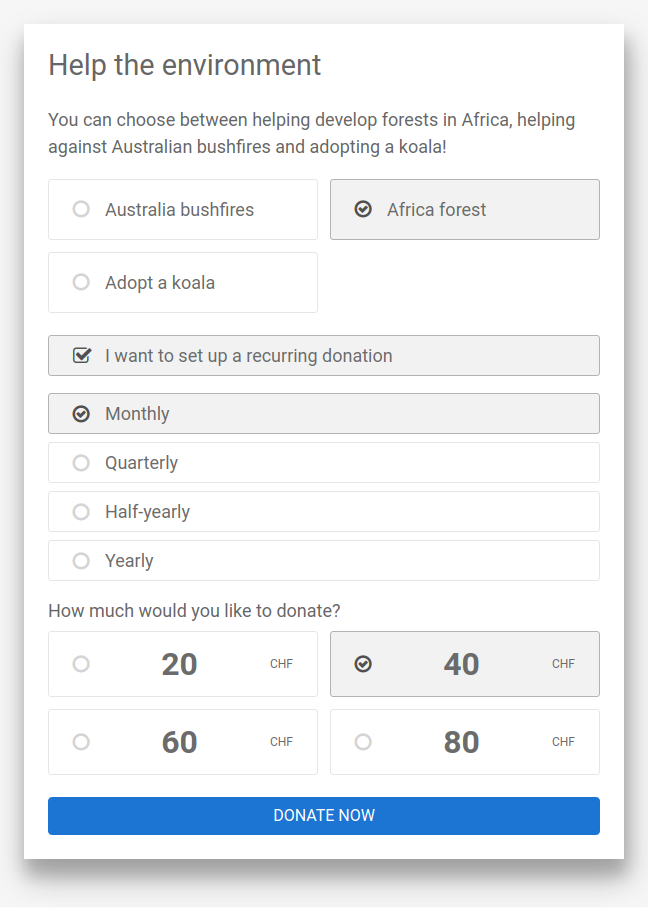 DonationWidget example sevPurposes