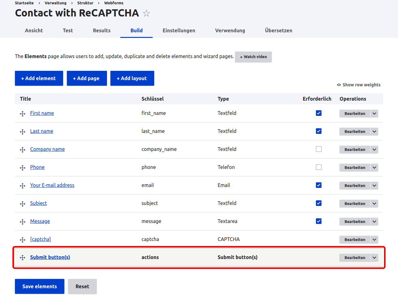 Forms Actions Highlighted