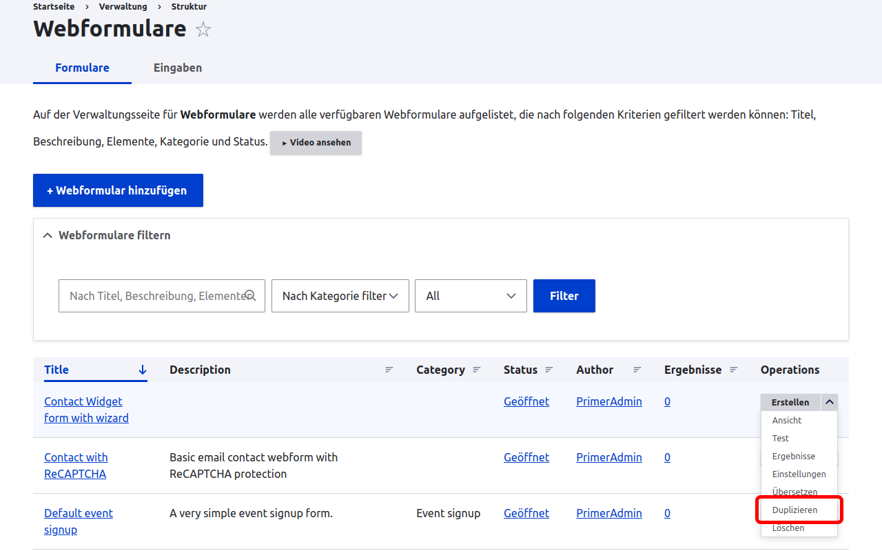 Forms DuplicateAction Highlighted