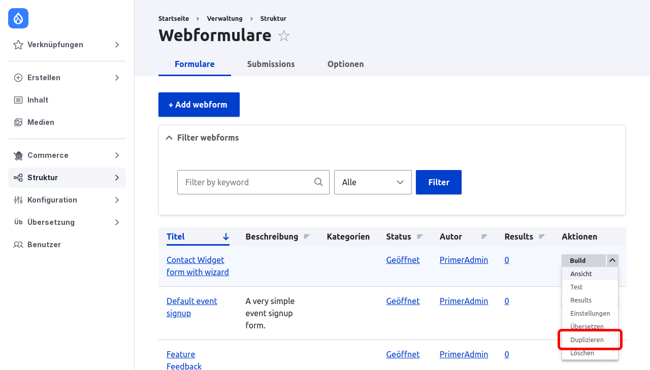 Forms DuplicateAction Highlighted