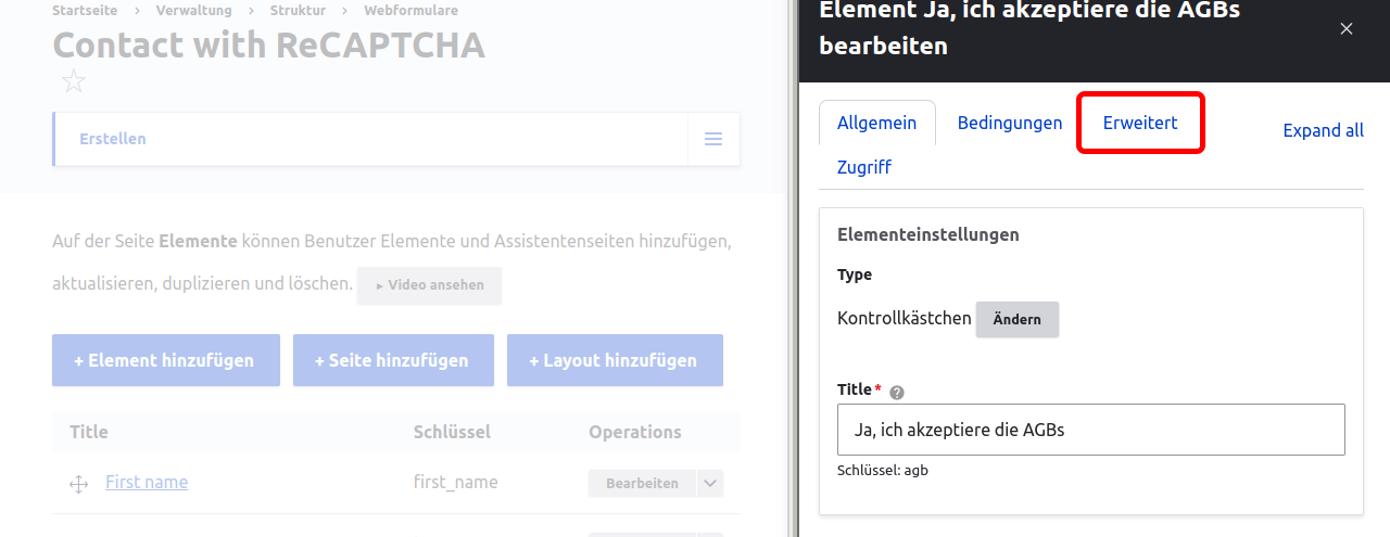 Forms ElementAdvancedTab Highlighted