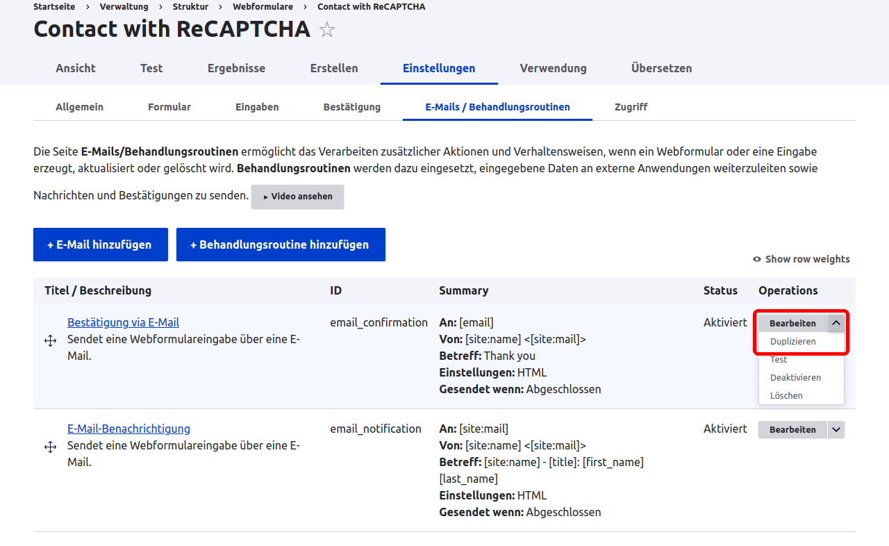 Forms EmailEditDuplicate