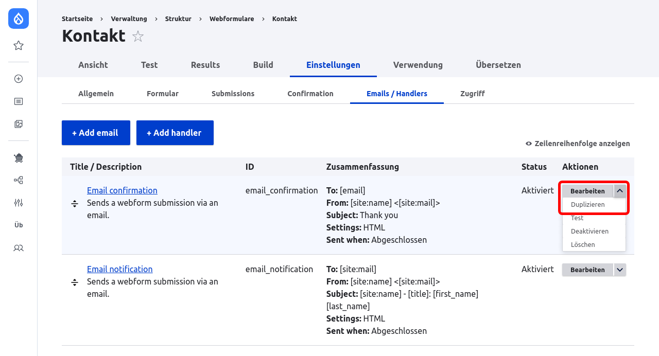Forms EmailEditDuplicate