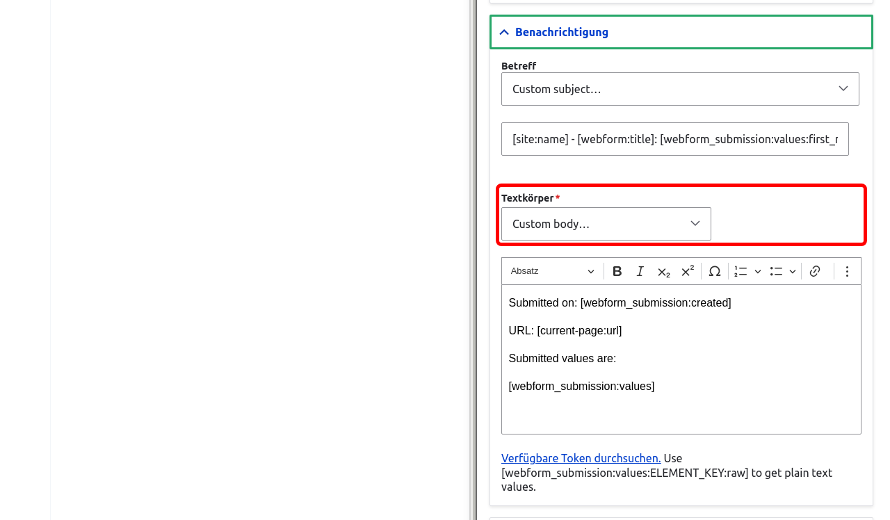 Forms EmailNotificationBodyValue Highlighted