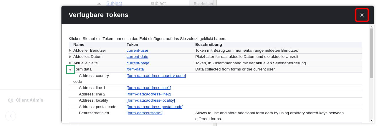 Forms FormTokensClose