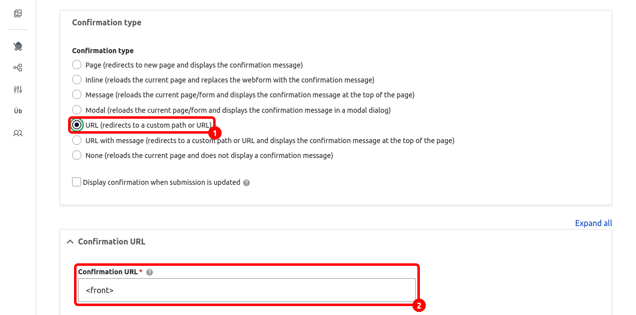 Forms SettingsConfirmationUrl