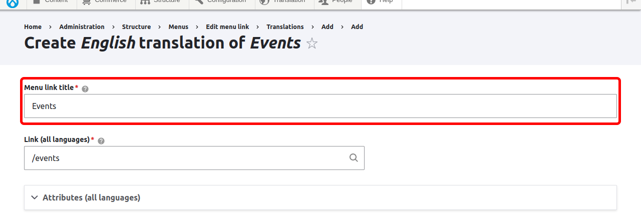 MenuTranslation ItemTranslationForm Highlighted