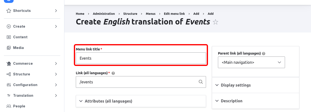 MenuTranslation ItemTranslationForm Highlighted