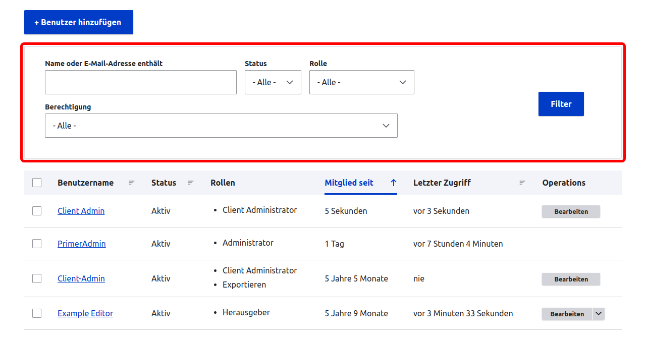 UserOverview Filters