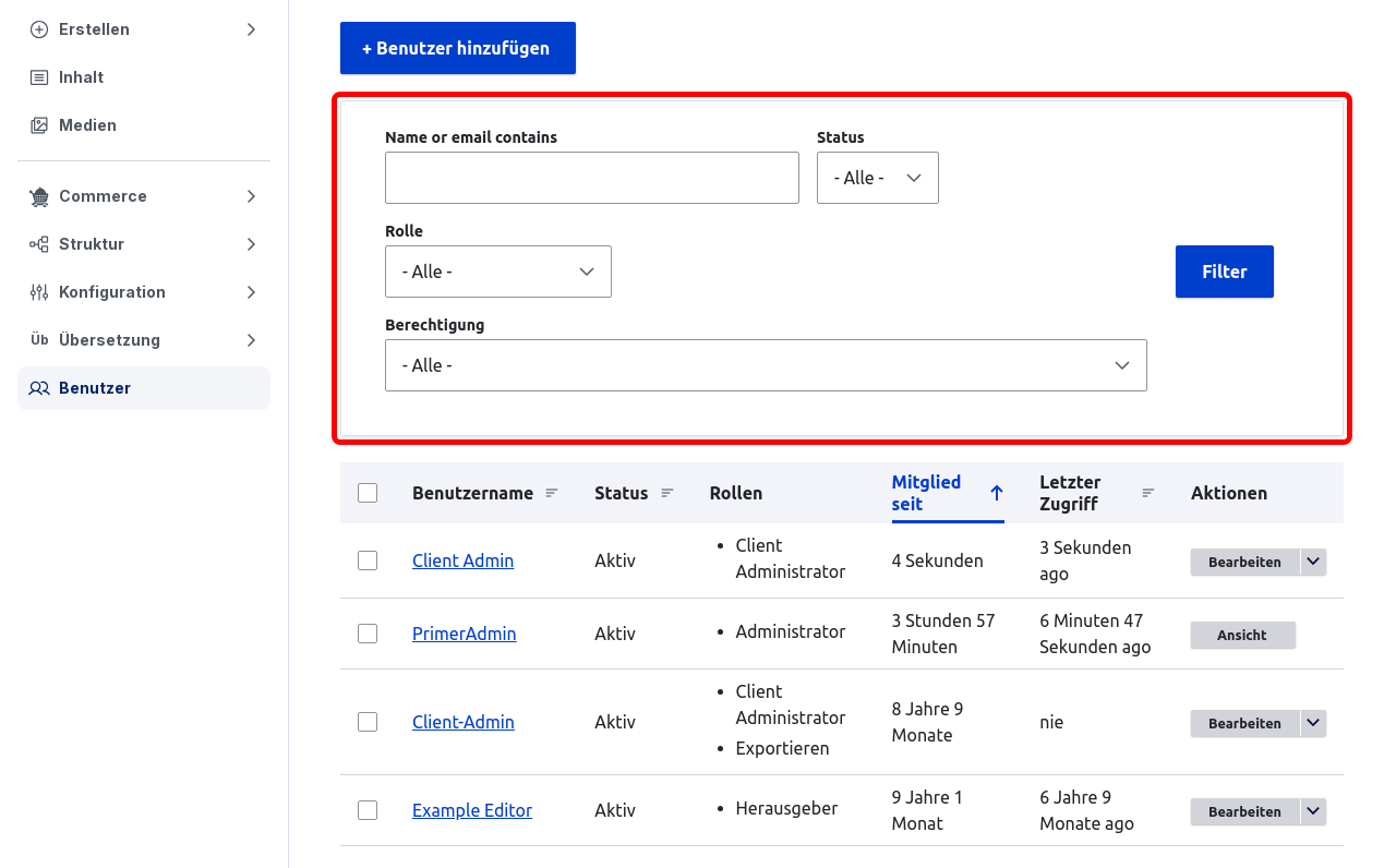 UserOverview Filters