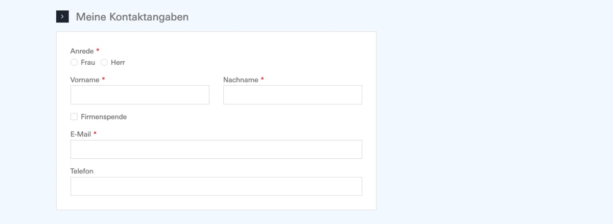 Kontaktangaben Formular für Kontaktangaben