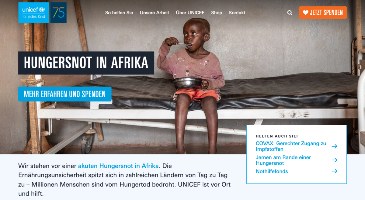 Screenshot Frontpage Unicef