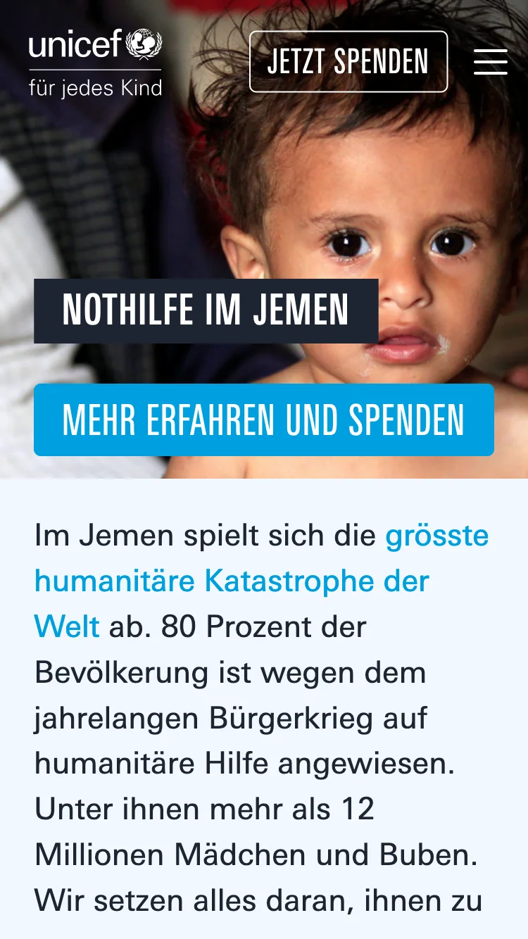 Mobile Design von unicef.ch Mobile Design von unicef.ch