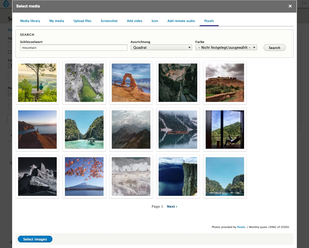 Pexels Gallery in Primer Screenshot