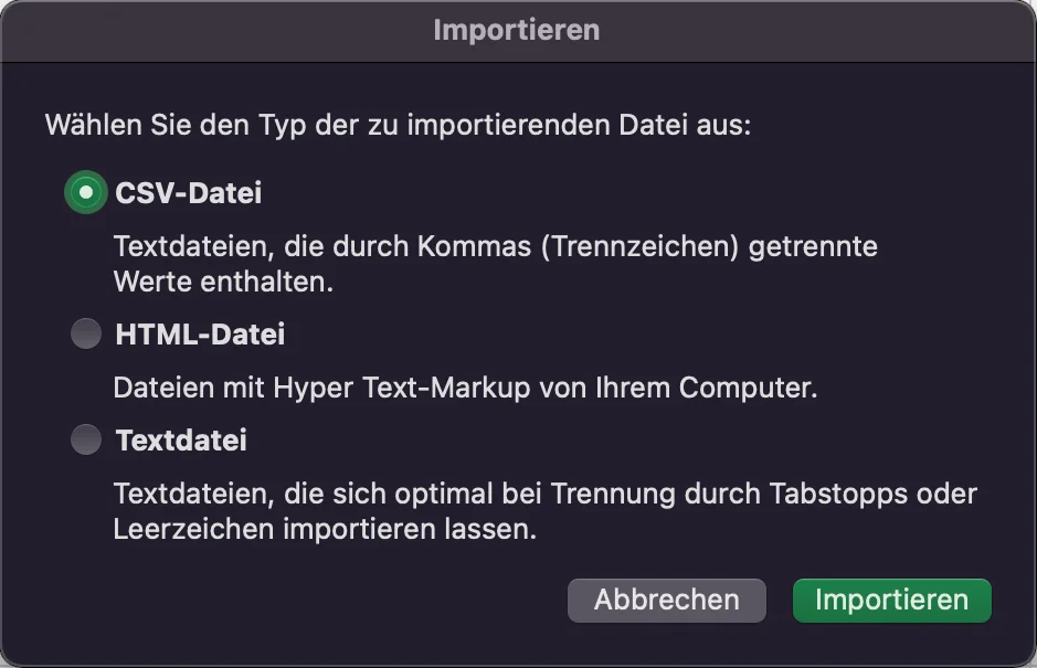 CSV Datei importieren