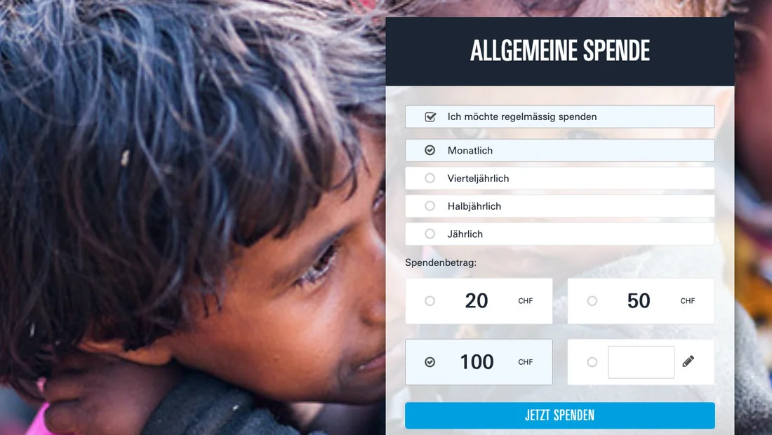 Screenshots Spenden-Widget unicef.ch