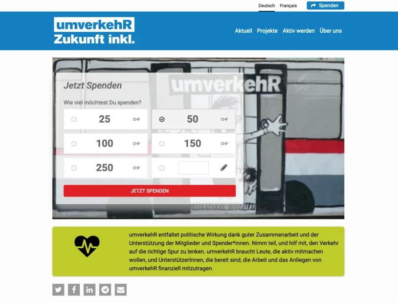 Screenshot umverkehR Spenden-Widget